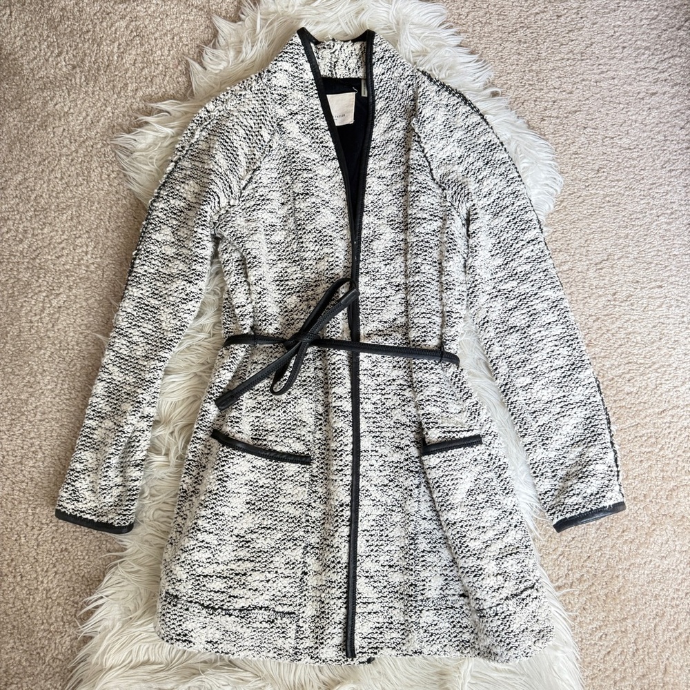 EUC Rebecca Taylor Black and White Belted Tweed Coat Jacket 0 xs